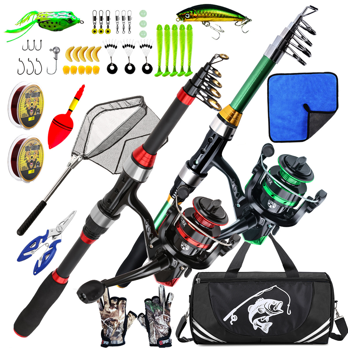Fishing Gloves - Canne à pêche télescopique double de