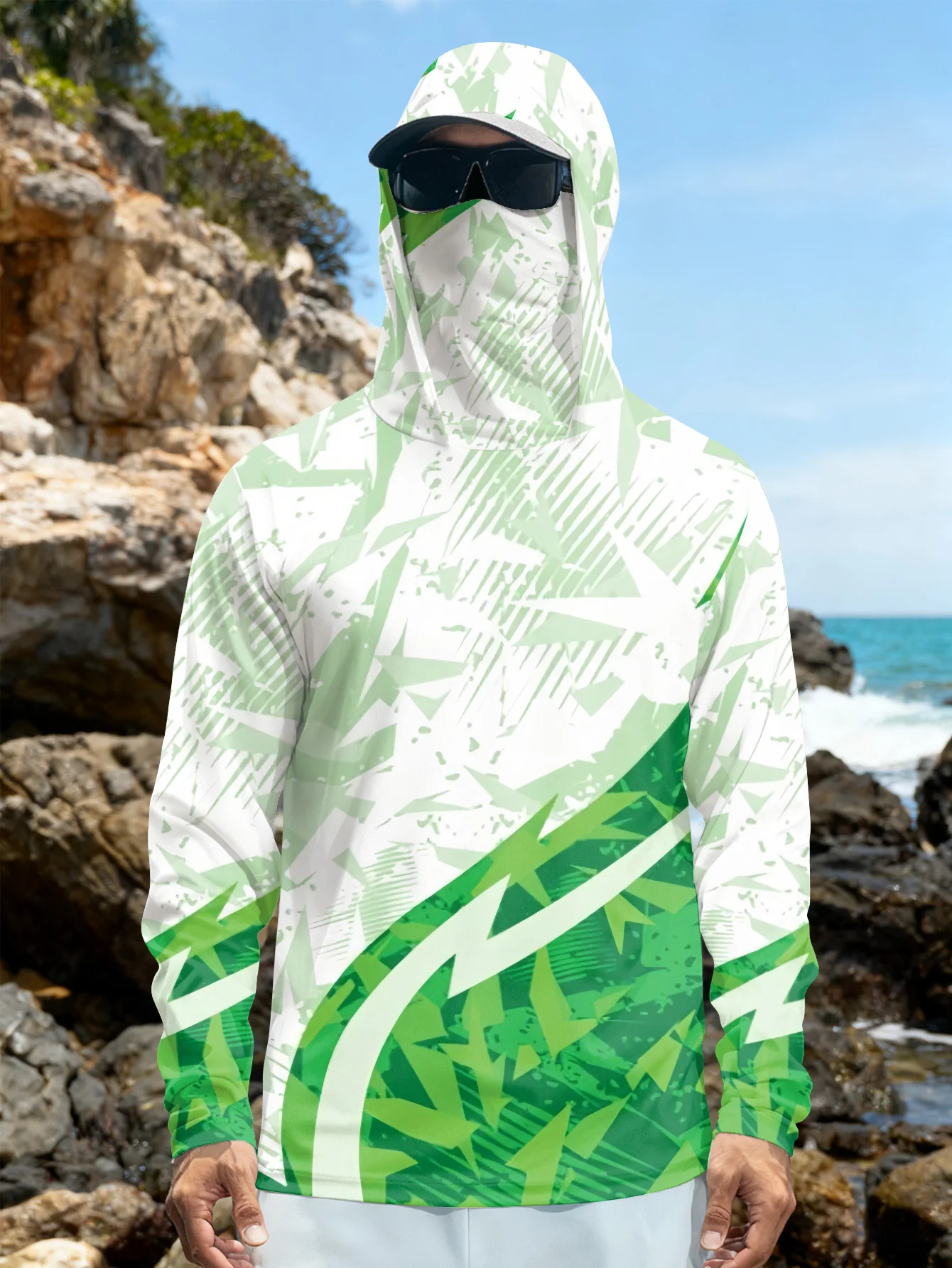 Fishing Mask Sun Protection - T-shirt de pêche pour hommes, à