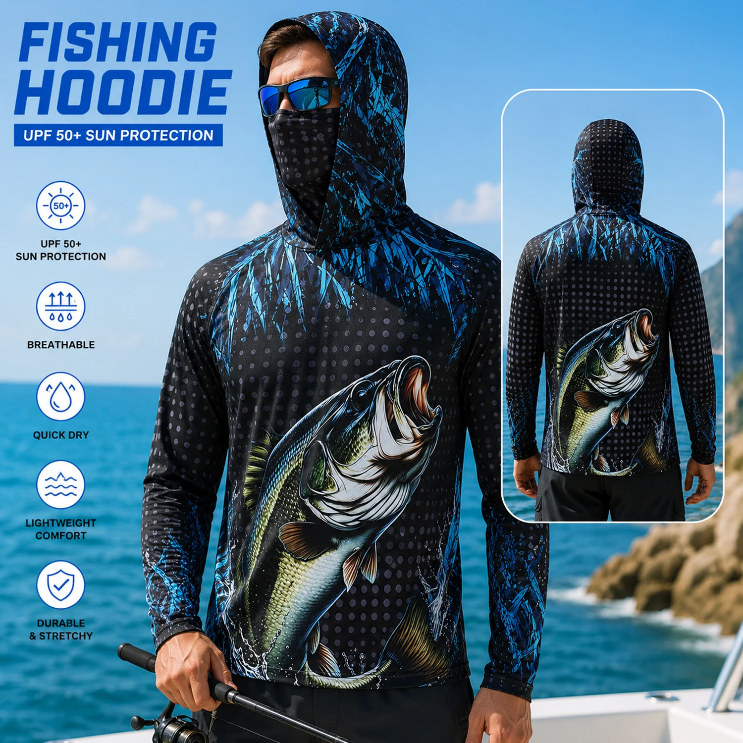 Fishing Mask Sun Protection - Sweat à capuche de pêche pour